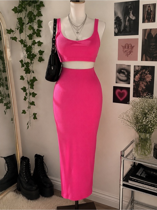 Show Me Your MuMu Dresses & Skirts - Show Me Your Mumu Ribbed Two-Piece Set in Hot Pink